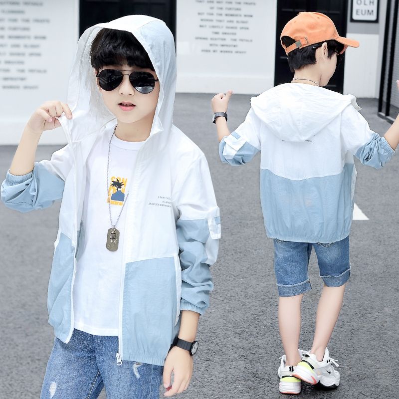 Boys' sunscreen clothes moisture and UV protection summer thin 2022 new middle school and university children's Korean version light breathable skin clothes