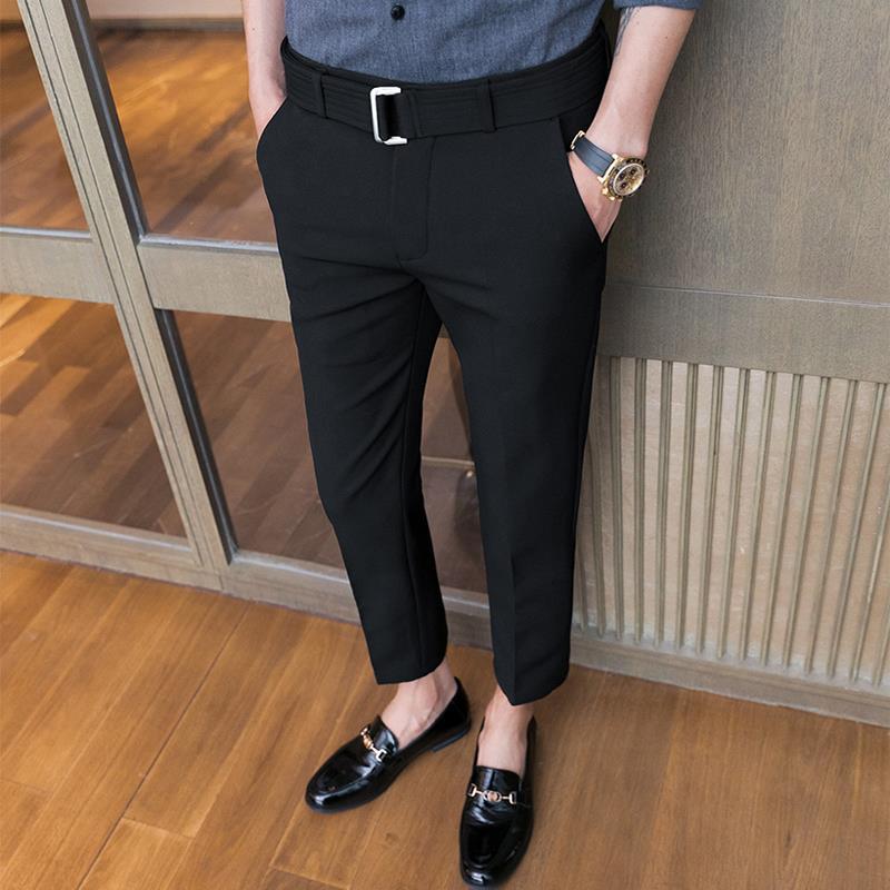 Handsome men's trendy trousers summer thin nine-point suit pants slim fit feet all-match Korean casual drape trousers