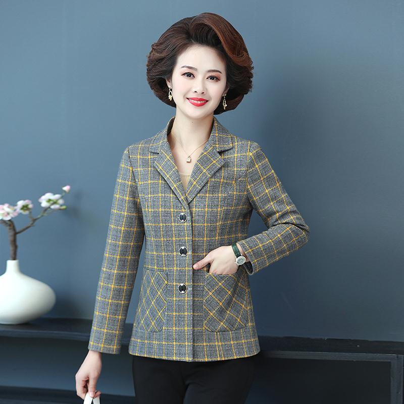 Middle-aged and elderly women's spring coat new plaid suit 40-50 years old foreign style mother autumn dress small suit jacket