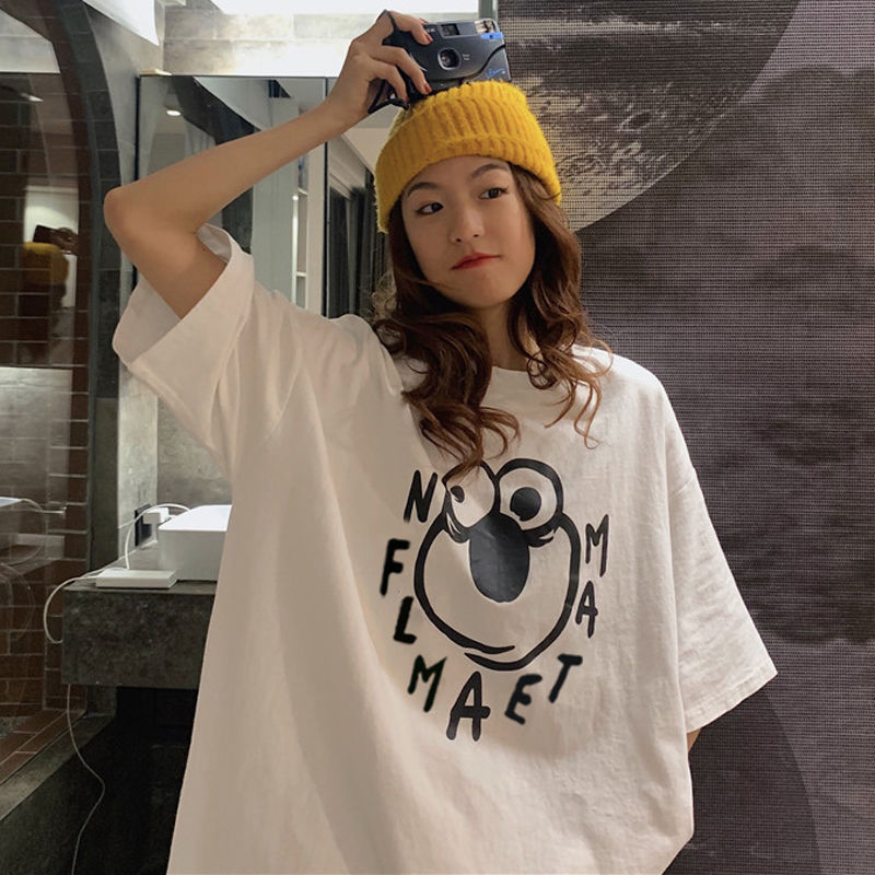 100% cotton short sleeve T-shirt women  Korean version of loose Harajuku Joker Korean Chic Hong Kong flavor ins tide