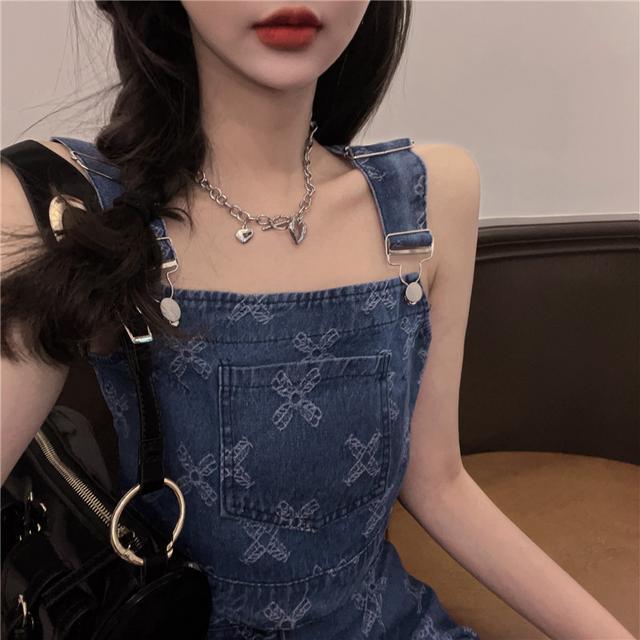 Denim strap vest women's summer short tight sexy European and American one-piece suit outer wear inner strap top