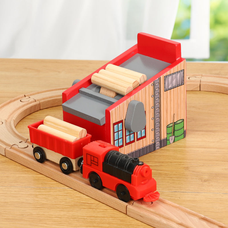 木质小火车轨道 伐木场场景配件 上货机器 儿童玩具