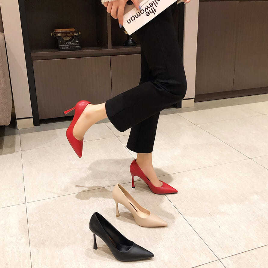 Soft leather high-heeled shoes women's stiletto pointed toe 2023 new spring Korean version sexy girls nude color professional single shoes women