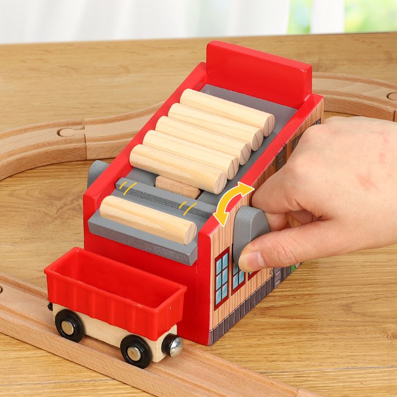 木质小火车轨道 伐木场场景配件 上货机器 儿童玩具