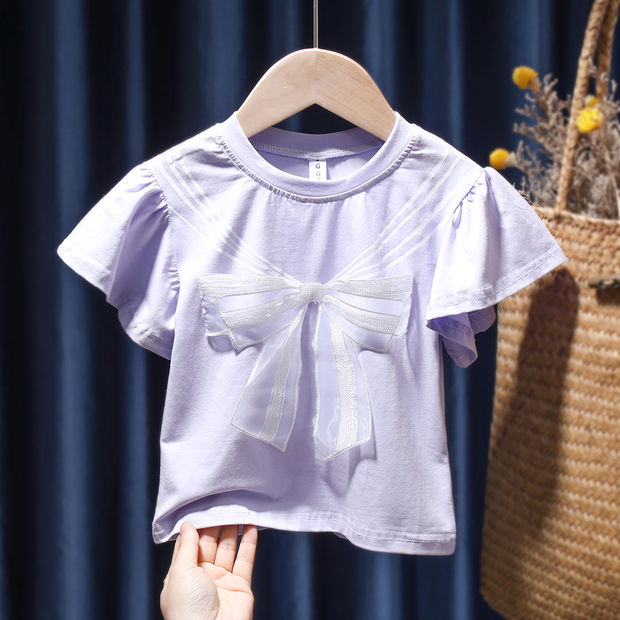 女童T恤兒童夏裝2022新款女寶寶純棉女童洋氣上衣潮短袖T夏季薄款