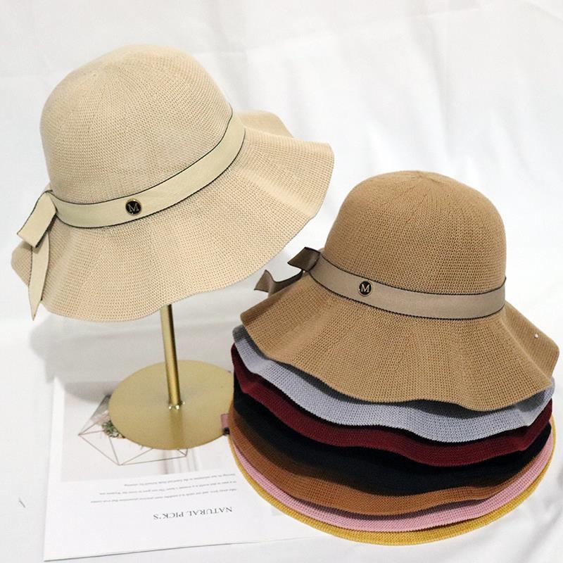 卡其色渔夫帽女夏季小M蝴蝶结透气薄款遮阳帽女防晒户外大檐 盆帽