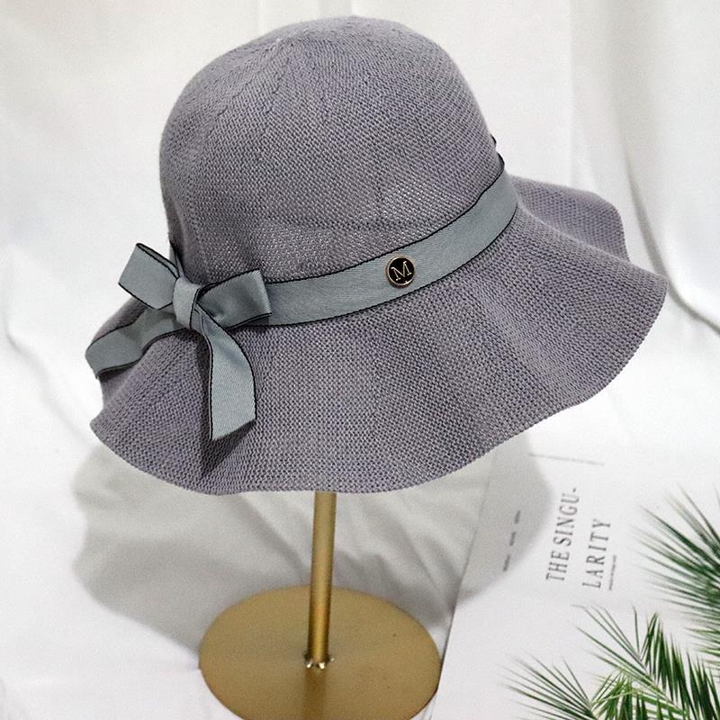 卡其色渔夫帽女夏季小M蝴蝶结透气薄款遮阳帽女防晒户外大檐 盆帽
