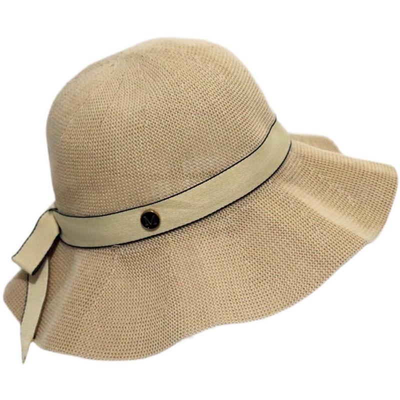卡其色渔夫帽女夏季小M蝴蝶结透气薄款遮阳帽女防晒户外大檐 盆帽