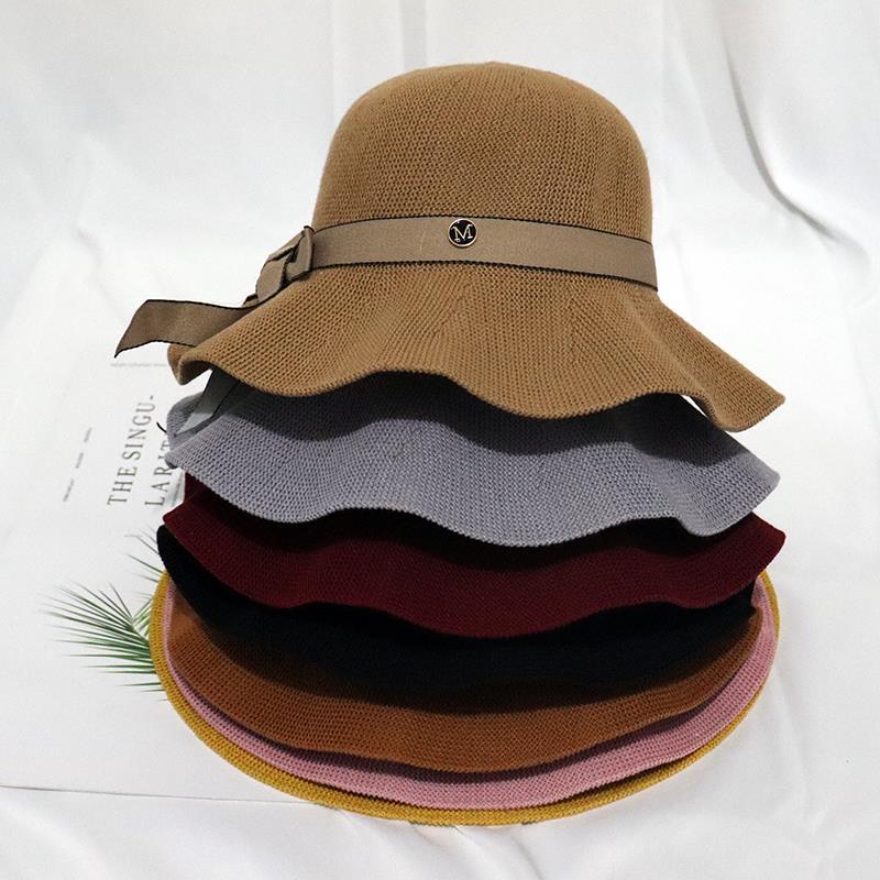 卡其色渔夫帽女夏季小M蝴蝶结透气薄款遮阳帽女防晒户外大檐 盆帽