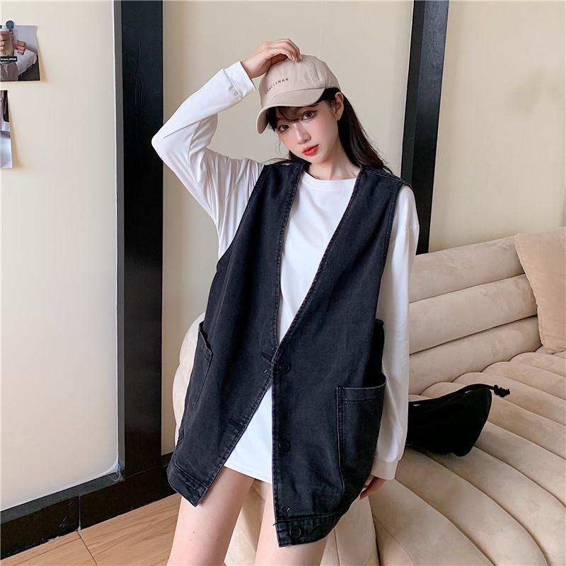 Outer wear denim vest vest jacket women 2021 spring and autumn loose sleeveless outer wear Korean version of the waistcoat all-match vest