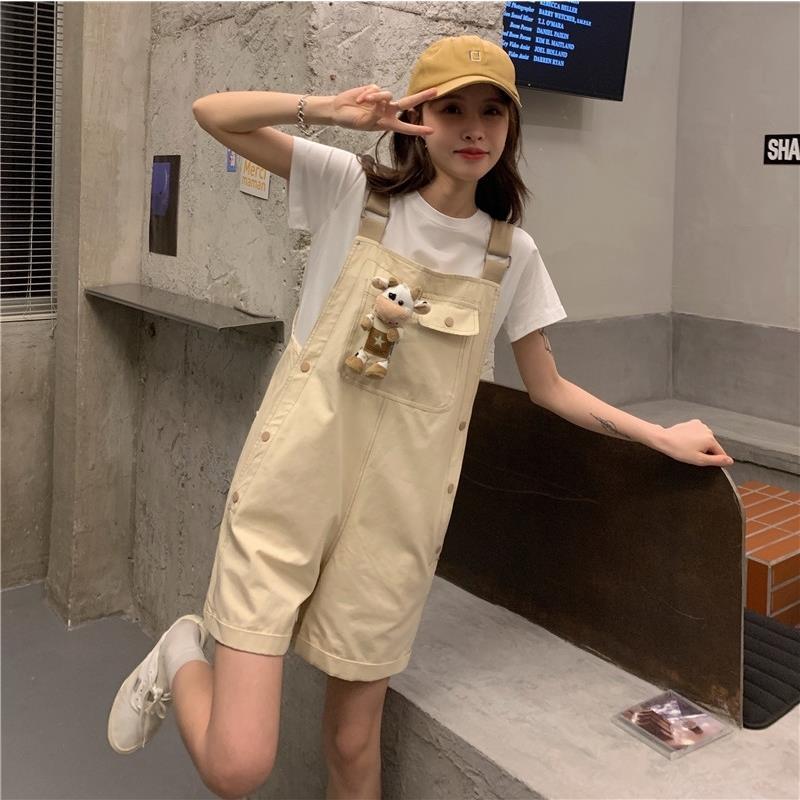 [Send doll] Two-piece suit/one-piece college style loose short-sleeved T-shirt strap skirt suspenders dress