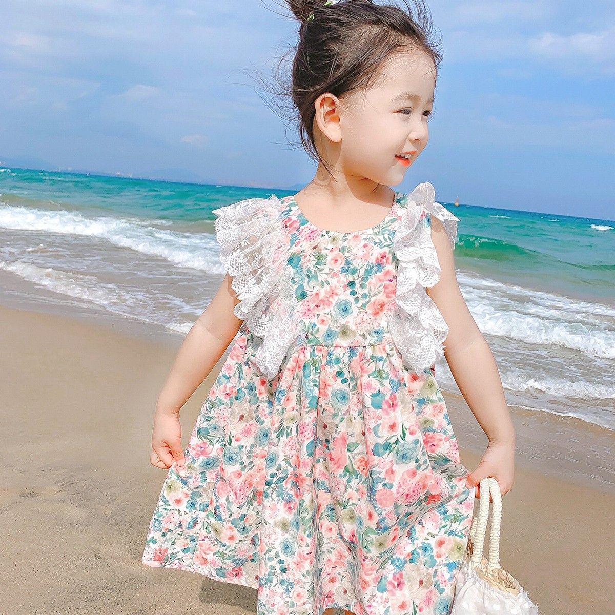 2023夏裝新款女童碎花連衣裙寶寶公主裙洋氣小童裙子兒童韓版裙