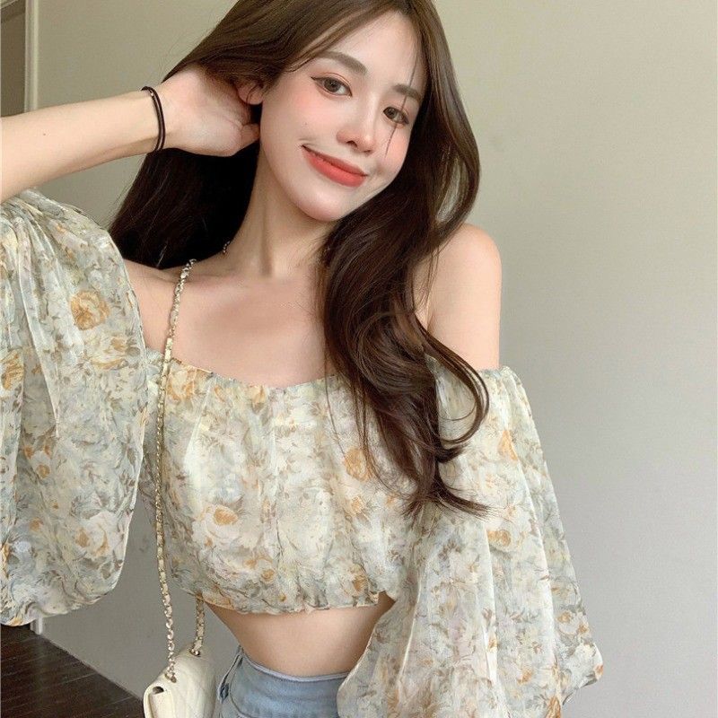 打底衫雪紡襯衫女春夏季設計感小眾蕾絲襯衣2021新款碎花短袖上衣