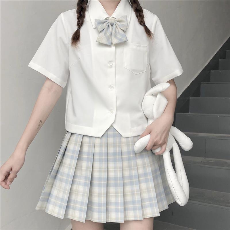 JK uniform shirt pink short-sleeved Japanese college style Guanxi lap top class service school supply sense embroidery white shirt female