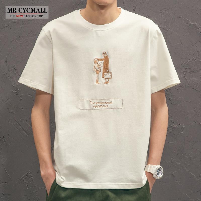 2021夏裝新款日系刺繡潮男短袖T恤ins衣服潮流圓領男生半袖體恤衫