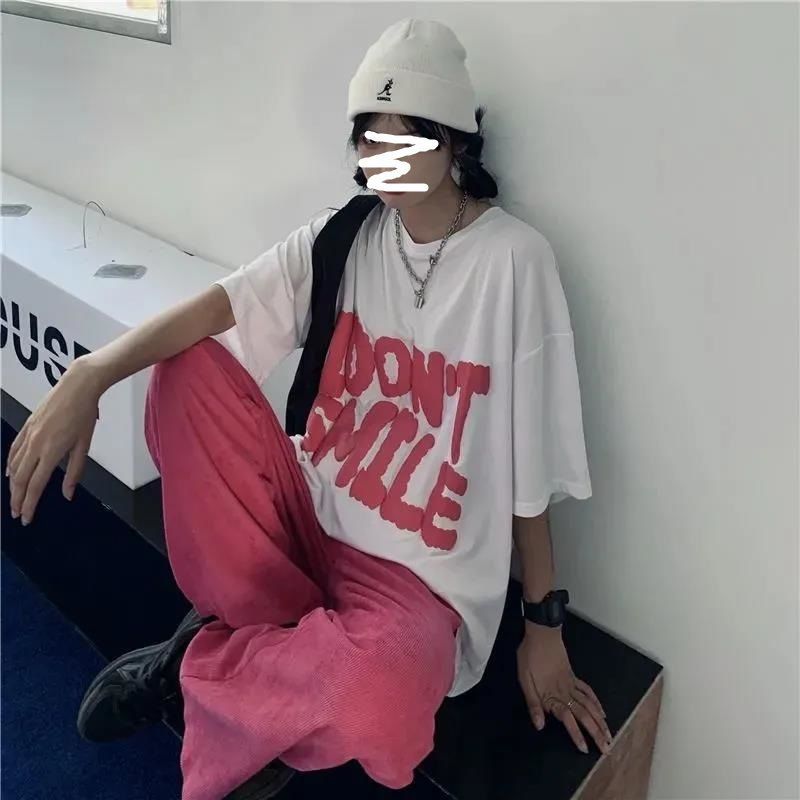 75879-纯棉盐系短袖韩国ins百搭夏季发泡工艺字母印花宽松短袖T恤女-详情图