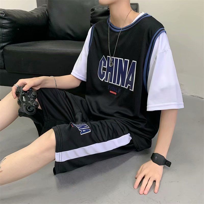 夏季籃球服運動套裝男棒球潮流潮牌痞帥一套搭配帥氣短褲短袖t恤