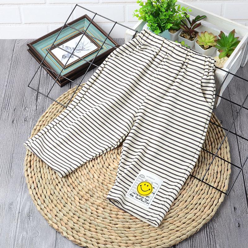 Children's Capris Summer Boys' shorts thin striped baby knee length pants children's smiling face casual summer pants
