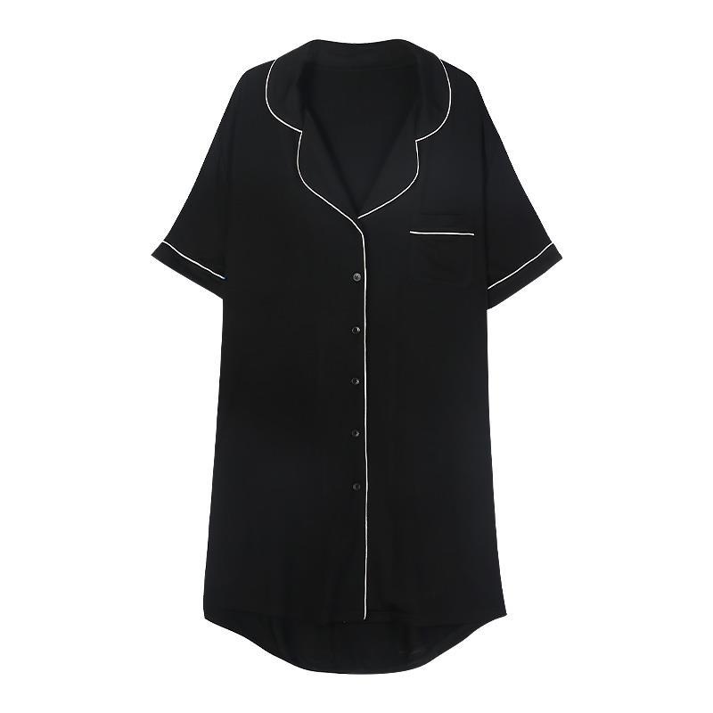 2021 new short-sleeved shirt-style boyfriend nightdress women's summer thin section can be worn outside pajamas loose home clothes