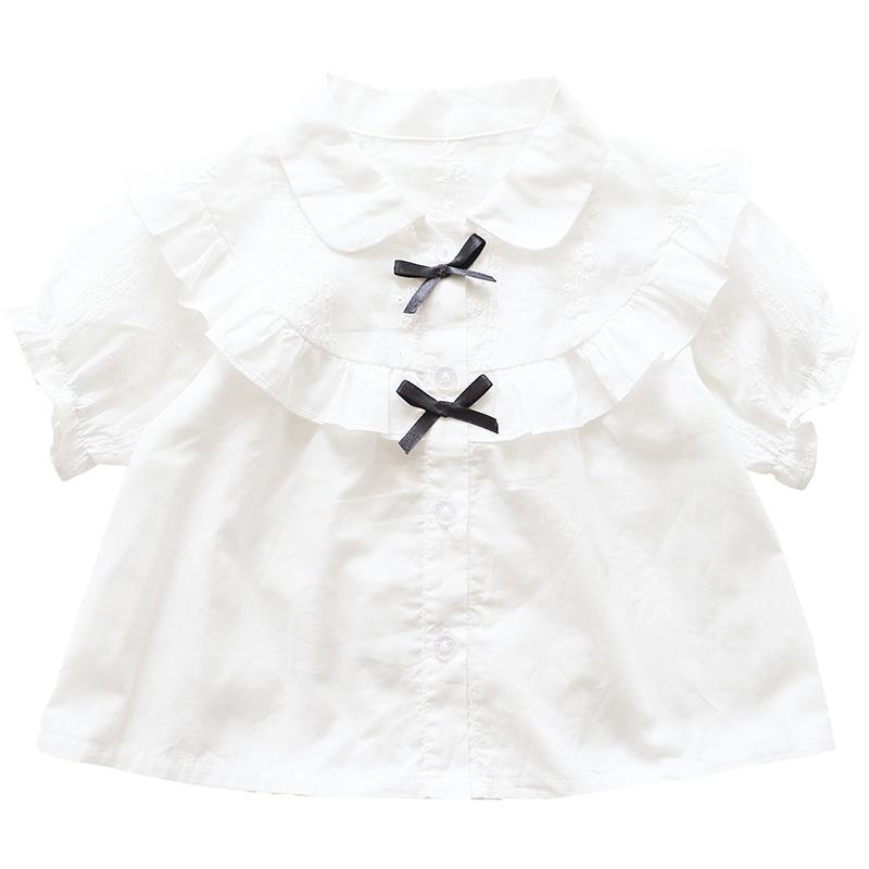 Girls' short sleeve shirt 1-6 years old girls' baby western jacquard summer shirt baby summer new white doll shirt