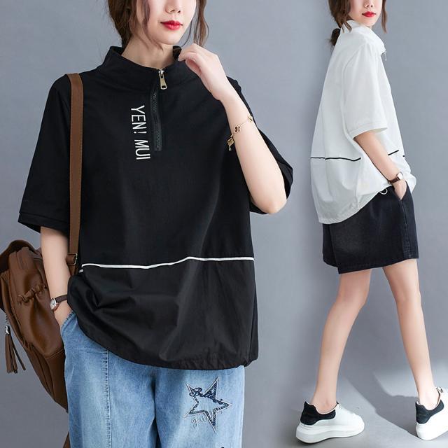 大碼女裝夏裝女2023新款女韓版寬鬆拼接短袖T恤上衣女夏百搭氣質