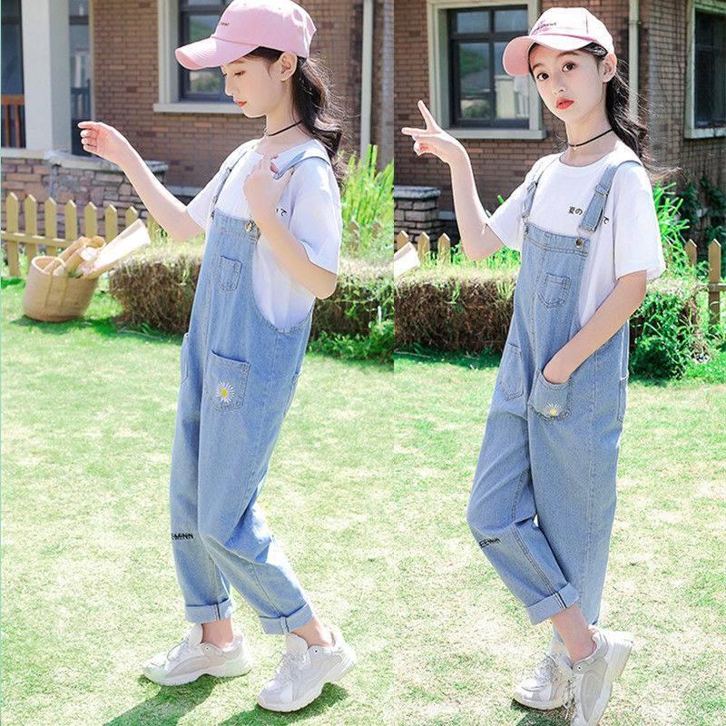 女童牛仔褲寬鬆背帶褲春秋褲子中大童兒童女孩新款薄款長褲韓套裝