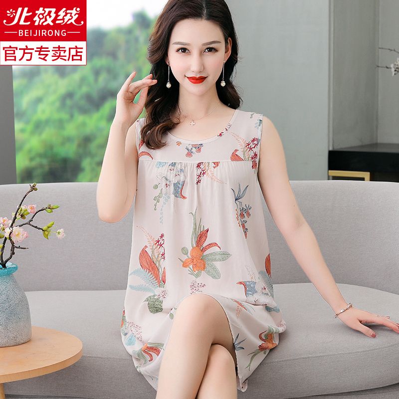 Arctic velvet cotton silk nightdress ladies sleeveless plus size pajamas middle-aged and elderly summer man-made cotton loose home clothes summer