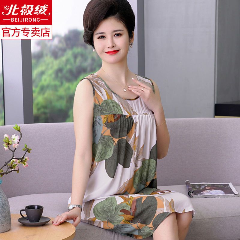 Arctic velvet cotton silk nightdress ladies sleeveless plus size pajamas middle-aged and elderly summer man-made cotton loose home clothes summer