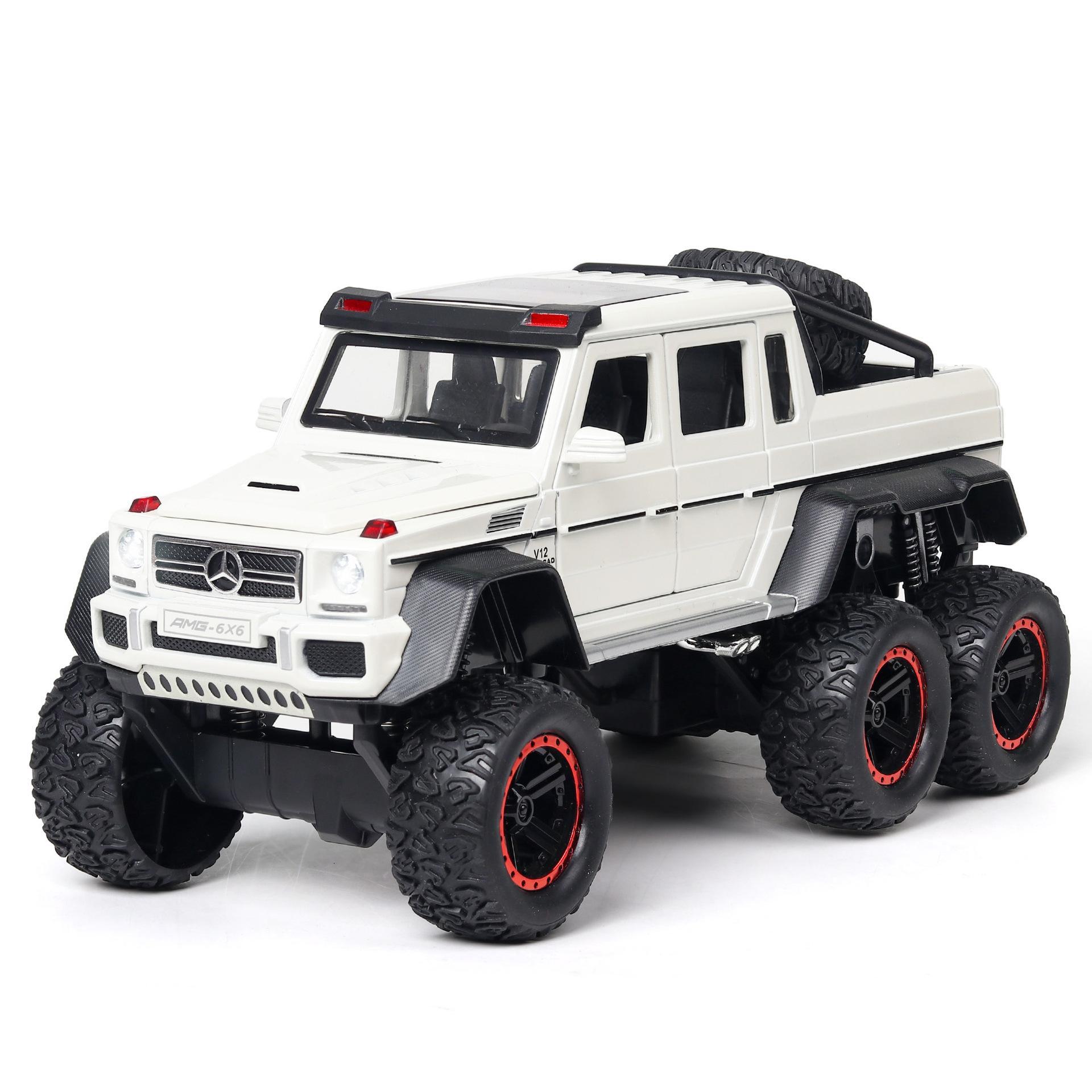 车致1/22仿真奔驰大g63 6x6轮大脚儿童声光回力越野车合金玩具车