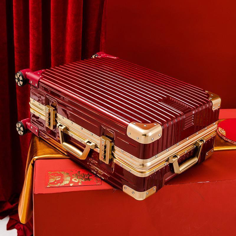 Wedding suitcase dowry box bride dowry pressure box red box trolley box wine red suitcase female wedding box