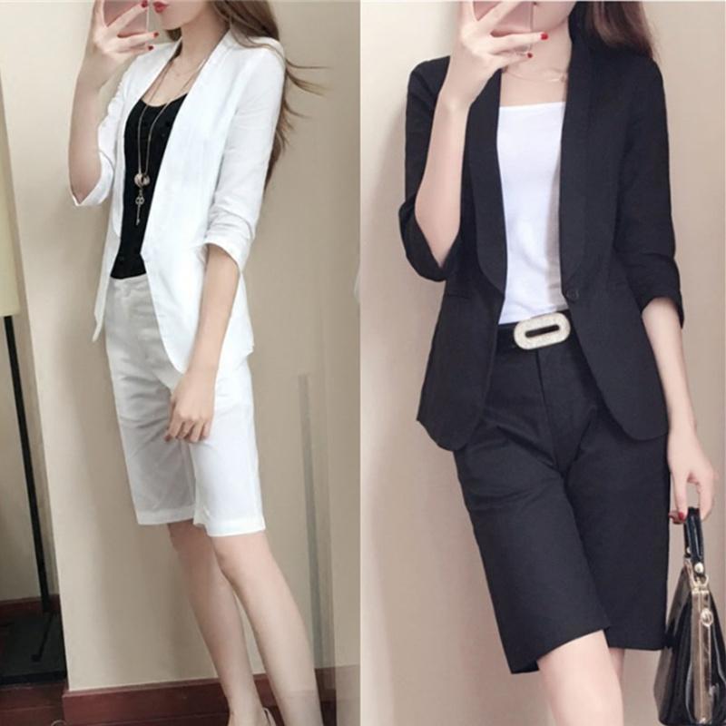 胖mm棉麻小西装套装2021夏季大码女装时髦七分袖西服短裤职业套装