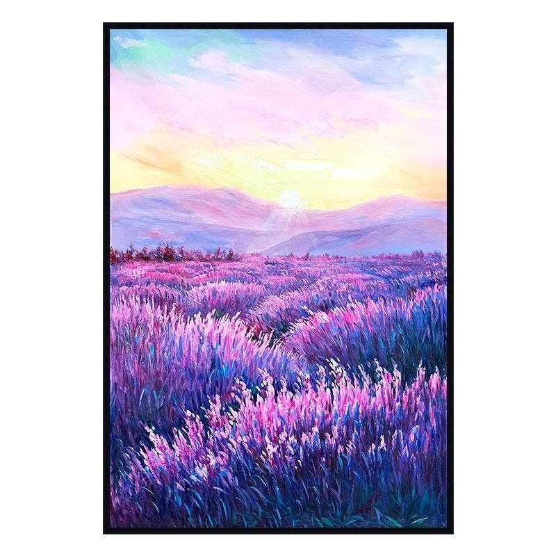 林志明x 原创手绘油画客厅玄关装饰画紫色薰衣草花卉风景挂画定制