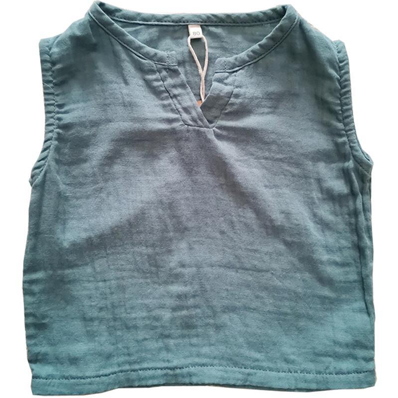 Sweat-absorbing and breathable cotton yarn ~ Korean children's solid-color cotton and linen vest male and female baby children's sleeveless top new summer