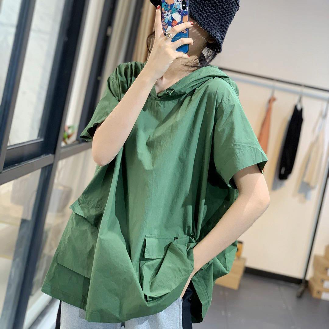 200 catties large size women's clothing summer 2023 new trendy hooded T-shirt top women's loose casual tooling sweater women's summer clothing