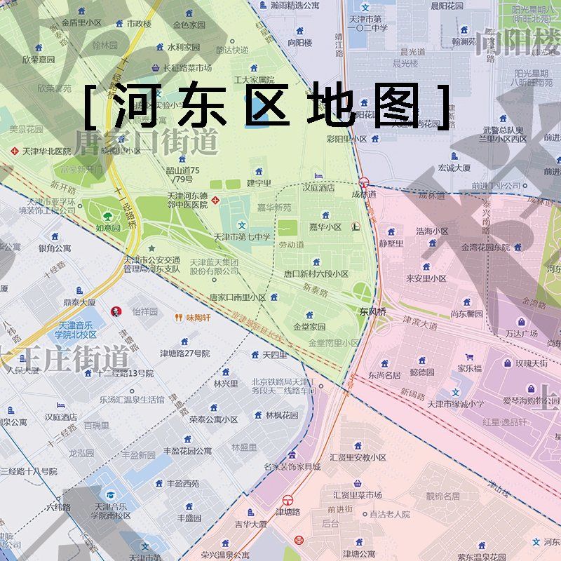 河东区地图贴图办公室挂图装饰画定制天津地图行政交通地形图