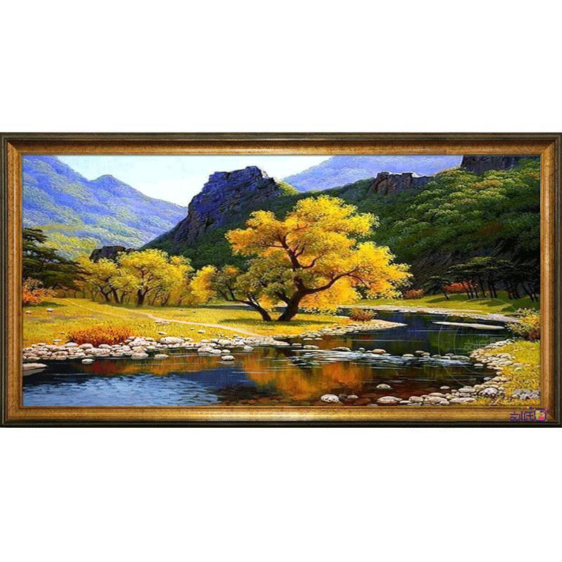 纯手绘山水风景油画欧式客厅装饰画别墅美式办公室书房金秋壁挂画