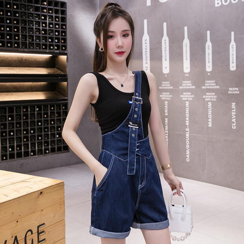Small new one-shoulder denim shorts women's 2022 summer new five-point pants loose high-waisted wide-leg pants