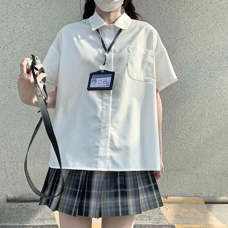 Japanese college style JK uniform shirt short sleeve female basic school white shirt student coat