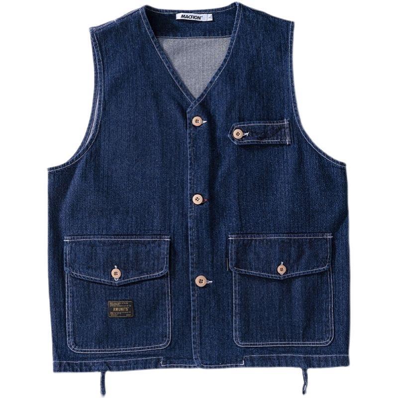 Spring American retro tooling loose large pocket vest men and women with the same style BF style ins sleeveless vest vest tide