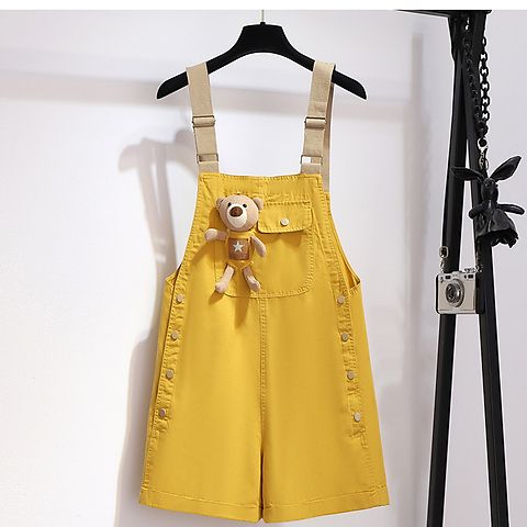 Plus-size women's clothing 2023 summer new foreign style age-reducing bear bib overalls small short pants two-piece suit female