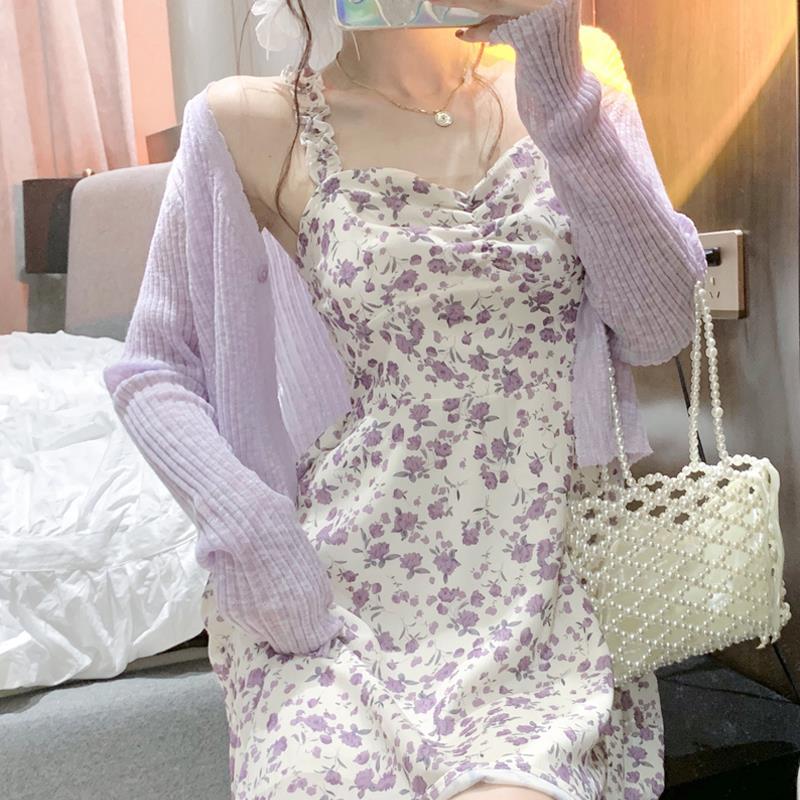 碎花雪紡吊帶連衣裙女裝夏季2022新款法式溫柔風小個子氣質短裙子