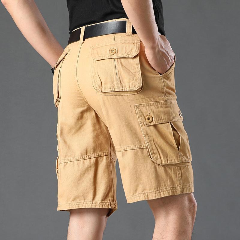 Summer loose cotton shorts sports multi-pocket tooling mid-pants trendy brand micro-elastic pants men's casual thin five-point pants