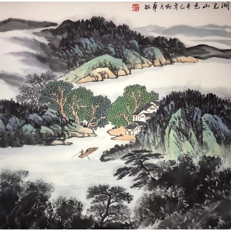 华拓湖光山色名家名人手写字画收藏国画山水画作品热卖挂画