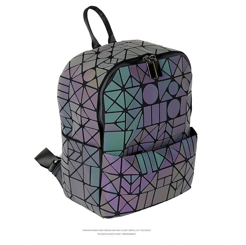 Geometric Rhombic Luminous Color-Changing Material Student Schoolbag Korean Version Male And Female Couple Backpack