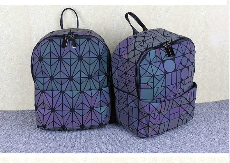 Geometric Rhombic Luminous Color-Changing Material Student Schoolbag Korean Version Male And Female Couple Backpack