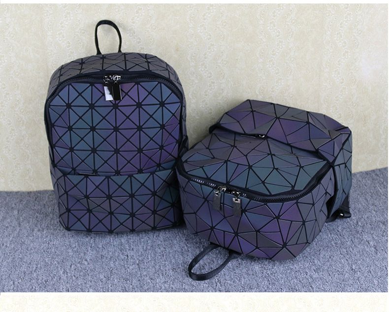 Geometric Rhombic Luminous Color-Changing Material Student Schoolbag Korean Version Male And Female Couple Backpack