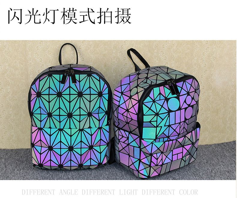 Geometric Rhombic Luminous Color-Changing Material Student Schoolbag Korean Version Male And Female Couple Backpack