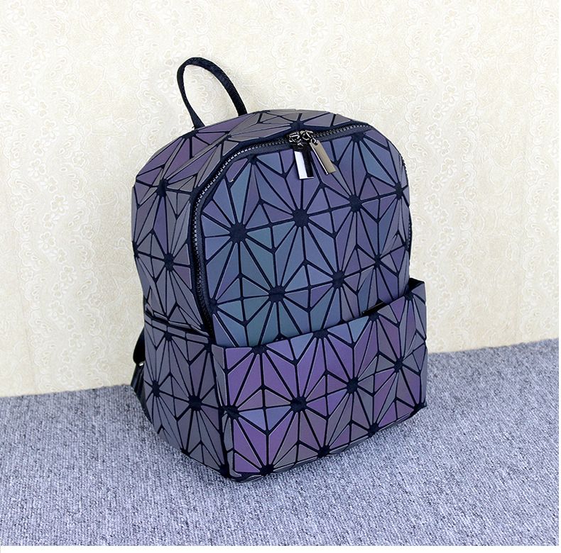 Geometric Rhombic Luminous Color-Changing Material Student Schoolbag Korean Version Male And Female Couple Backpack