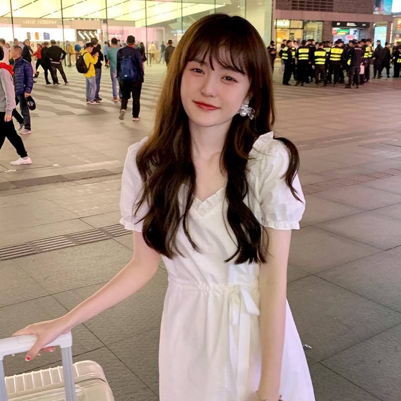 White puff sleeve dress women's summer 2021 new super fairy first love skirt retro gentle wind long skirt