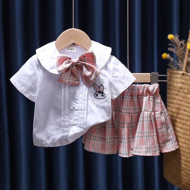 女童夏裝套裝短袖2021夏季新款兒童裙子學院風寶寶jk制服兩件套潮